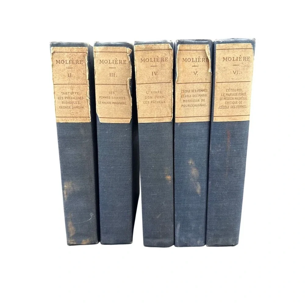 Antique The Plays of Moliere 5 Volume Set 1894 1895 Athenaeum Society Blue Cloth